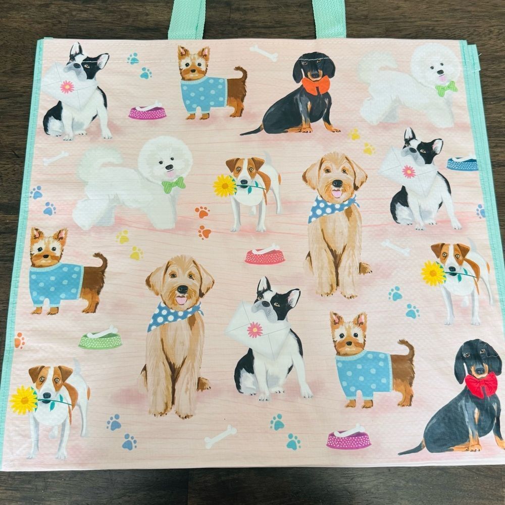 Reusable Pink Floral Dogs Spring Reusable Shopping Tote Bag